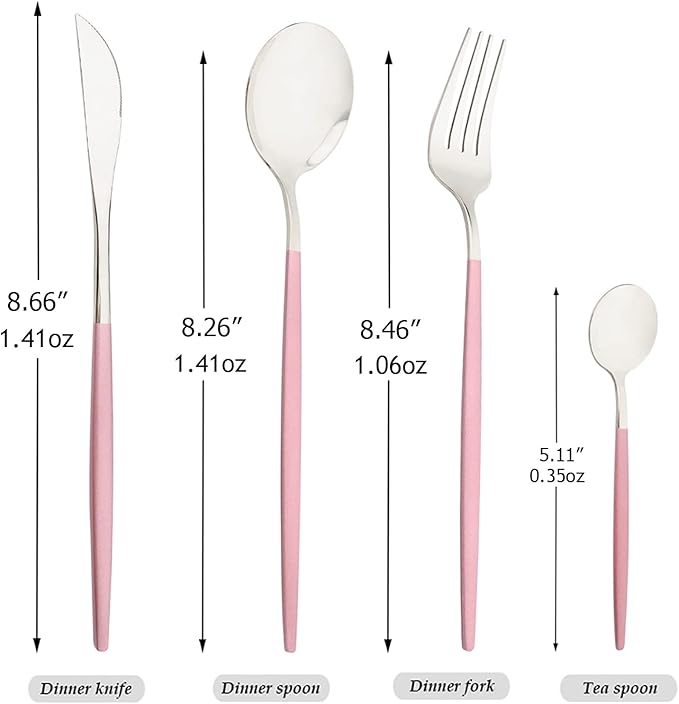 Mirror Cutlery Serving Set, 24-piece 18/0 Stainless Steel Silverware With Pink Handle Simple & Modern Tableware For Home Party Restaurant Christmas Dinner, Service For 6 (Pink Silver)