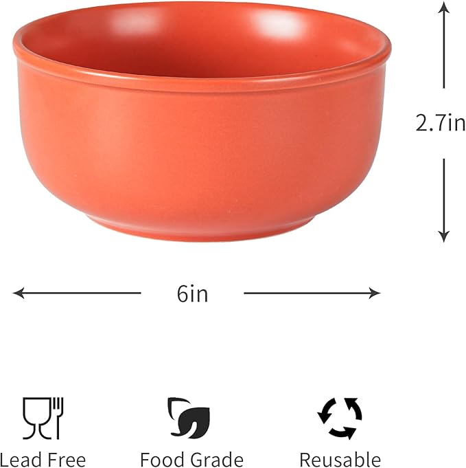 30 OZ Cereal Bowl, 6 Inch Ceramic Bowls Sets for 4, Suitable for Breakfast, Soups, Ramen, Pho, Udon and Ssoba, Dishwasher & Microwave Safe, Handcrafted Bowls Sets, Terracotta Red