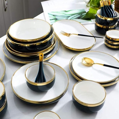 Nordic Style Tableware Set, Ceramic Plate And Bowl Set, Family Restaurant Tableware, 2/4/6 Person Tableware Set, Handmade Ceramic Utensils (Cyan White 26 pcs)