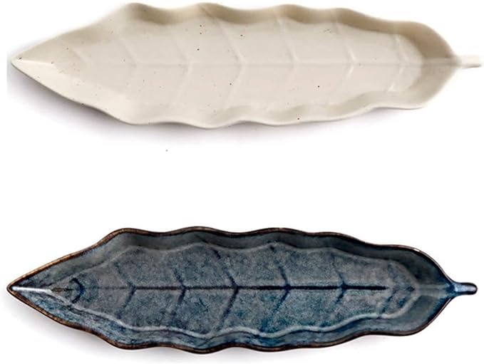 Snack Plate Ceramic Appetizer Plate Fast Food Plate Sushi Plate Fruit Set Plate Leaf-Shaped Tableware Snack Plate Sauce Plate Snack Tray (Color : A)