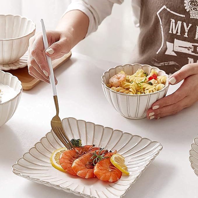Dinnerware Sets, Porcelain Tableware Set with Plates and Bowls, White Ceramic Dinner Set for Home Kitchen and Dinning