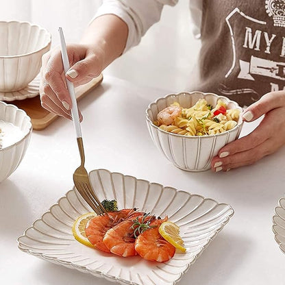 Dinnerware Sets, Porcelain Tableware Set with Plates and Bowls, White Ceramic Dinner Set for Home Kitchen and Dinning