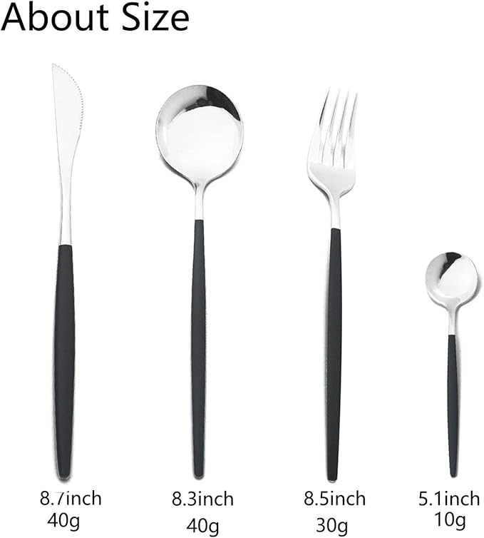 JASHII Flatware Serving Set 24 Piece, Stainless Steel Silverware Set, Titanium Black Silver Cutlery Set, Modern Elegant Tableware Set for Party, Christmas, Dinner (Black Silver)