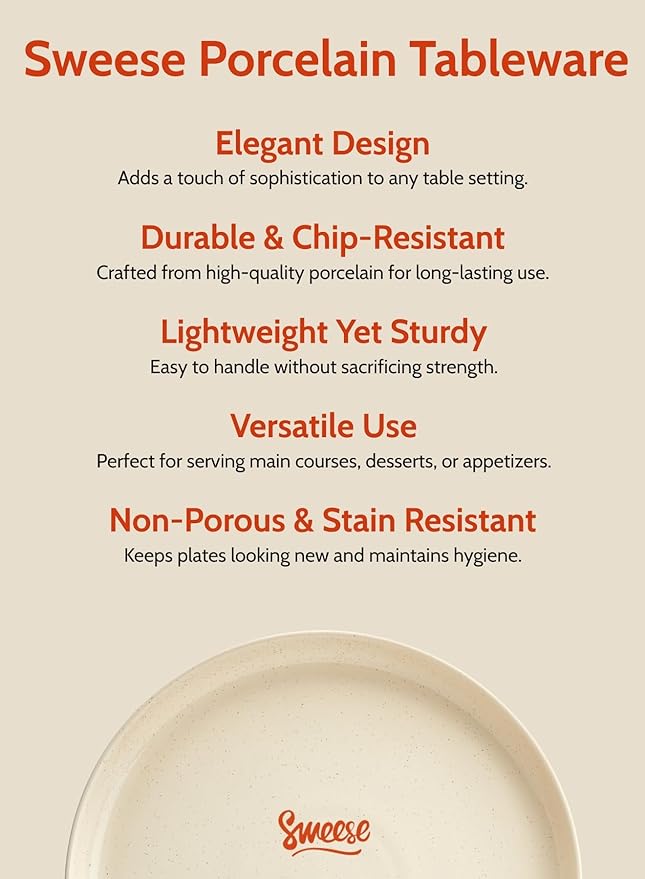 Sweese Porcelain Dessert Plates 7.4 Inch - Set of 6 Beige Salad Plates, Microwave Dishwasher Safe, Elegant for Appetizers