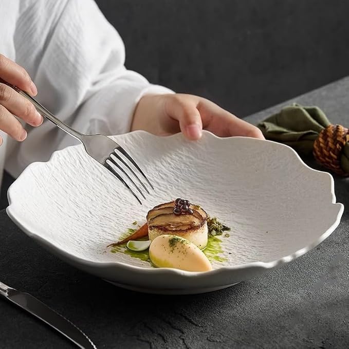 Modern Large Dinner Plates 9-inch Black And White Ceramic Household Japanese Soup Bowl Dinner Plate, Appetizer Dessert Serving Tableware Suitable For Kitchen Hotel Restaurant Stackable Dinner Plates