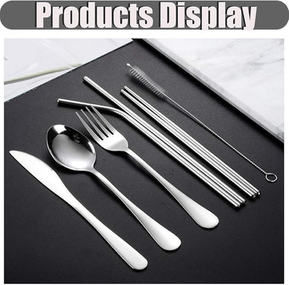 Travel Utensils Set with Case Reusable Stainless Steel Silverware Flatware Set 9 Pcs Portable Cutlery Eating Utensils Set for Lunch Boxes Workplace Camping School, Dishwasher Safe (Multi)