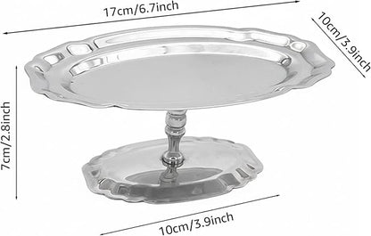 Elegant Oval Silver Serving Tray with Footed Base, 304 Stainless Steel Display Serving Platter for Desserts, Fruit, Snacks