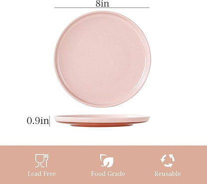 Salad&Dessert Plates,8 Inch Small Dinner Plates Sets for 4,Dishwasher & Microwave Safe,Porcelain Dinner Dishes for Cake, Fruits,Waffle, Pasta,Salad,Elegant Pink