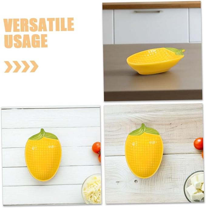 2Pcs Corn Shaped Ceramic Dipping Tray Microwave Safe Porcelain Appetizer Plates for Dips Nuts Snacks for Parties and Entertaining