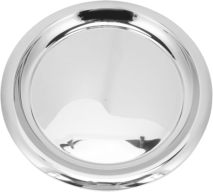 Focket Stainless Steel Serving Tray, Mirror Polished Rustproof 35cm Round Tray Silver Finish with for Home Restaurant Bar Use