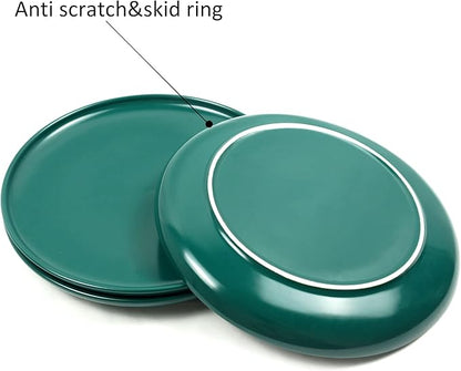 10 Inch Dinner Plates, Matte Green Ceramic Plates Set of 3, Scratch, Microwave & Dishwasher Safe