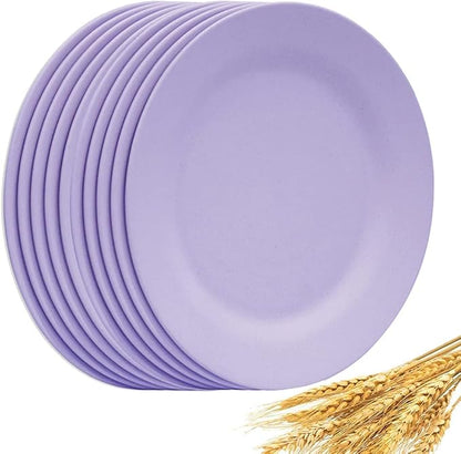 Set of 10 Round Salad Plates 10 Inch, Appetizer Dishes, Unbreakable Dessert Plates, Kitchen Dinnerware for Steak Dinner Fruit, Reusable Fiber Tableware (Purple)