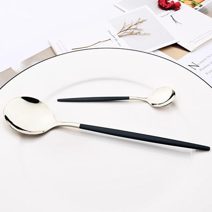 Mirror Cutlery Serving Set, 24-piece 18/0 Stainless Steel Silverware With Green Handle Simple & Modern Tableware For Home Party Restaurant Christmas Dinner, Service For 6 (Green Silver)