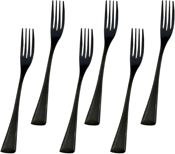 Mirror Polishing Black 18/10 Stainless Steel, Single Serving Flatware Silverware cutlery utensils Set,set of 6 Dessert Fork
