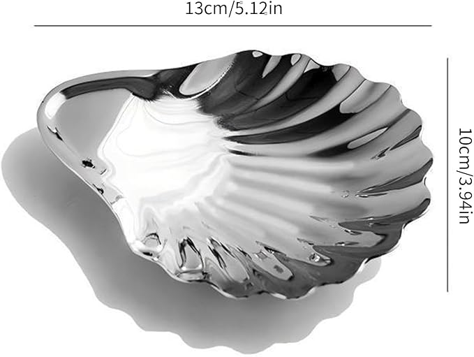 Stainless Steel Shell Shape Snacks Tray Jewelry Plate for Elegant Serving and Compacts Storage Kitchen Dining Tableware