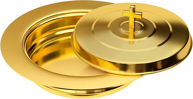1PC Holy Communion Tray for Churches with Lid, Stainless Steel Communion Bread Tray Plates Polished Church Supplies Ware,Gold
