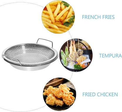 1set Stainless Steel Snack Serving Dish with Draining Grease Tray Versatile Food Plate for Fruits Snacks and Fried Foods Modern Design for Home Use Frying Oil Drain Pan
