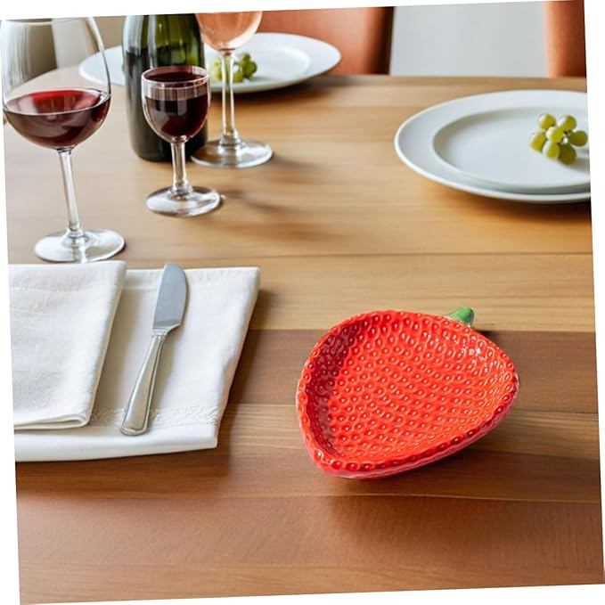 Luxshiny Strawberry Ceramic Dipping Plate: Small Plate For Sauces Snacks And Appetizers - Strawberry Dish For Family Parties And Restaurant Decor