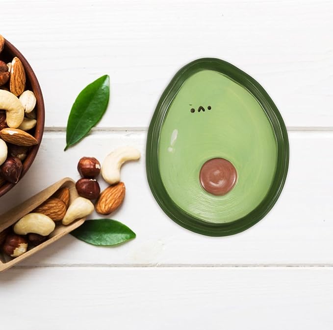 NUOBESTY Cute Fruit-shaped Ceramic Appetizer Plate 4-inch Hand-painted Avocado Design Small Dessert Dish for Home Serving Snacks and Dipping Sauces