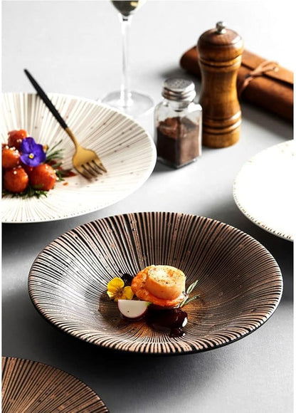 Kitchen Plates Ceramic Ramen Bowl Sushi Nut Plate Round Porcelain Plate Suitable for Refrigerator Dishwasher Oven Microwave White Restaurant Plates(Brown,Small)