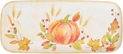 UPware Harvest Pumpkin Melamine Serving Tray, 15 x 6.5 Inch Rectangular Serving Platter, BPA Free Food Tray for Party Entertaining