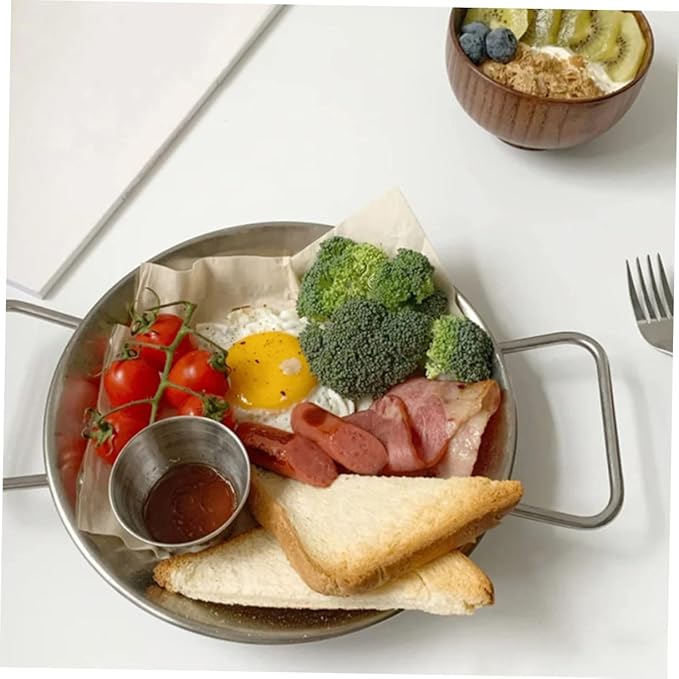 1pc Party Food Plate with Double Handles Snack Tray for Serving Salad for Afternoon Tea Bbqs Camping and Family Gatherings