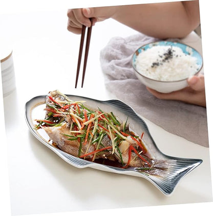 Zerodeko Fish Shaped Dish Ceramic Serving Plate Creative Kitchenware Snack Storage Unique Design Dinnerware Dark