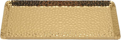 Metallic Towel Serving Tray Hammered Stainless Steel Dishwasher Safe Plate for Home Restaurant 25x11cm (Gold)
