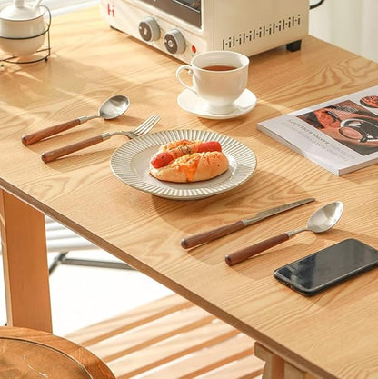 Wood Silverware Set for 4 Wooden Flatware Cutlery Utensils Set 18/10 Stainless Steel Walnut Handle 16 Piece Tableware Set for Home Kitchen Wedding Restaurant