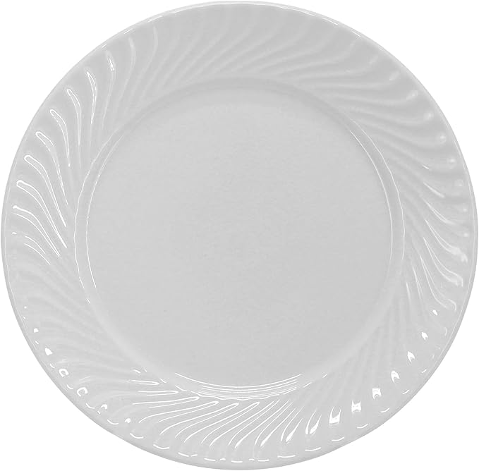 Elama Julia 16 Piece Scalloped Double Bowl Porcelain White Dinnerware Set, Serveware, Tableware, Bowls, Plate Set (Julia)