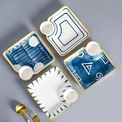 Multi Purpose Appetizer Ceramic Tray Vinegar Bowl Elegant Sushi Cookie Serving Dishes Dipping Sauce Plate for Dumplings French Fries Snacks Homes Restaurants Design Sense Souvenirs