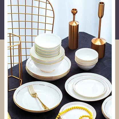 AB-Grade Porcelain Plate and Bowl Set,36PCS Ceramic Dinnerware Set Tableware Dishes Plates Ceramic Combination Dinner Service Set Porcelaine Service for 6, White with Gold Edge Luxury Tableware S
