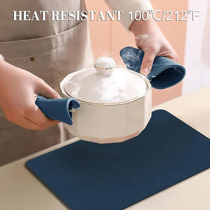 BLESWIN Faux Leather Placemats, PU Dining Table, Waterproof and Oil Resistant Easy to Clean, Heat Resistant Reversible Use Table Mats for Kitchen, Dining Table,Outdoor – 12 × 17 Inch, Dark Blue&Yellow
