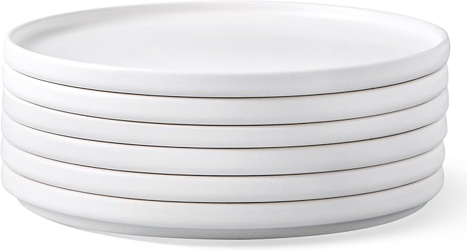 AmorArc Stoneware Dinner Plates Set of 6, 10.5 Inch Reactive Matte Glaze Ceramic Plates Set, Modern Dinnerware Dish set for Kitchen,Microwave, Dishwasher Safe, Scratch Resistant,Matte White