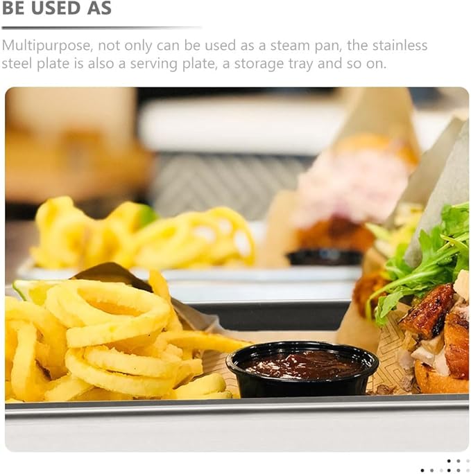 Stainless Steel Steam Pan 8.97X5.82X0.47In Rectangular Oven Safe Rice Noodle Plate Multipurpose Serving Tray for Baking Food Storage and Catering