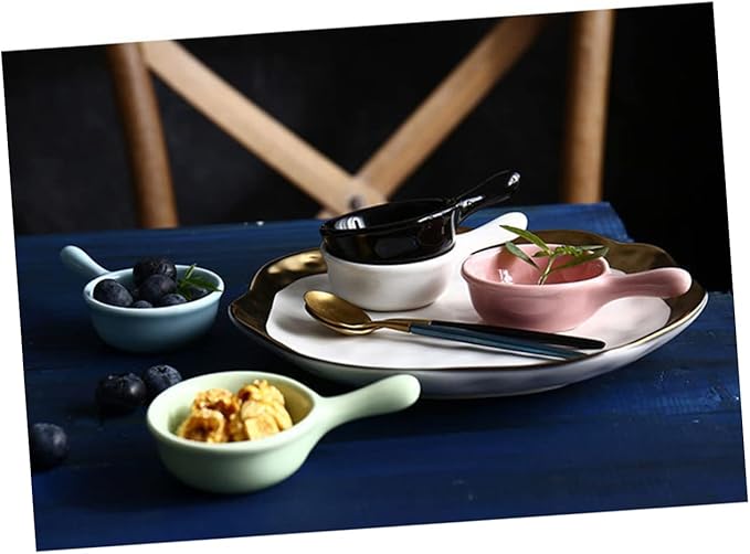 Unique Handle Ceramic Sauce Dishes Snack Plates Seasoning Bowls White for Restaurants Homes