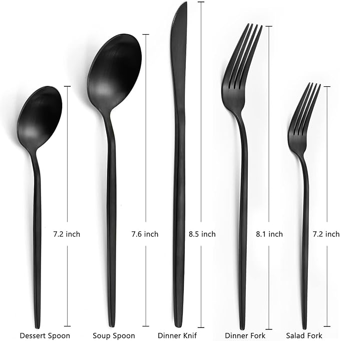 Matte Black Silverware Set for 8, LAZAHOME Stainless Steel Flatware Cutlery Set, 40-Piece Kitchen Utensil Set Include Spoons And Forks Set, Satin Polished Finished, Dishwasher Safe.