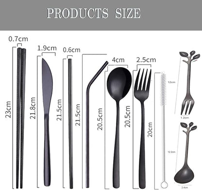 Travel Utensils Set with Case Reusable Stainless Steel Silverware Flatware Set 9 Pcs Portable Cutlery Eating Utensils Set for Lunch Boxes Workplace Camping School, Dishwasher Safe (Black)