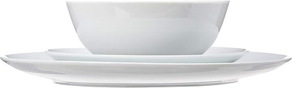 Amazon Basics 18-Piece Complete Kitchen Dinnerware Set, Microwave and Dishwasher Safe, Plates, Dishes, Bowls for Everyday Use, Service for 6, White Porcelain Coupe