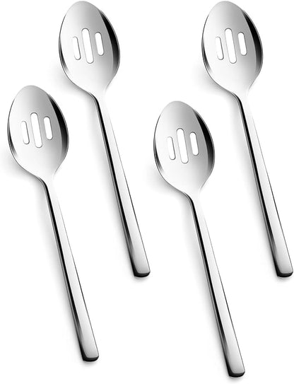 KINGSTONE Slotted Serving Spoons Sets 4 Piece,18/10 Stainless Steel Heavy Duty 9.84inch For Buffet, Wedding, Party,Catering,Dishwasher Safe
