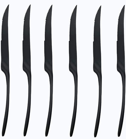 Matte Finish Polishing Black 18/10 Stainless Steel, Single Serving Flatware Silverware cutlery utensils Set,set of 6 steak knife