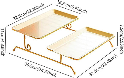 Fruit Tray Dessert Tray Serving Dish Two Layer Platter Organizer Iron Construction Modern Design Suitable for Gift Giving Dining Table Event, Gold