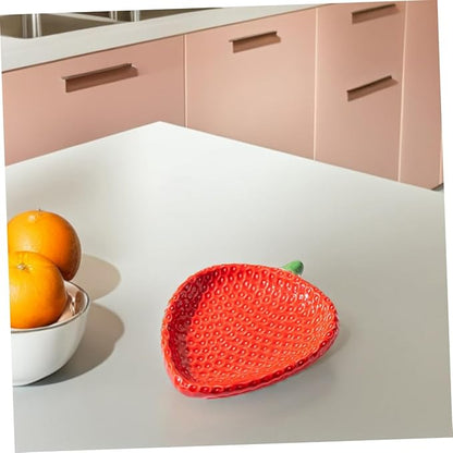 STOBAZA Strawberry Shaped Ceramic Appetizer Plate: Porcelain Snack Dish For Sushi Pastry And Desserts - For Home Gatherings And Outdoor Picnics