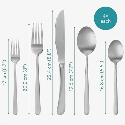 Navaris Stainless Steel Silverware Set - Small Modern 20 Piece Forged Flatware Sets with Satin Silver Finish - Chemical Free 18/0 Steel Eating Utensils Starter Set for 4 People