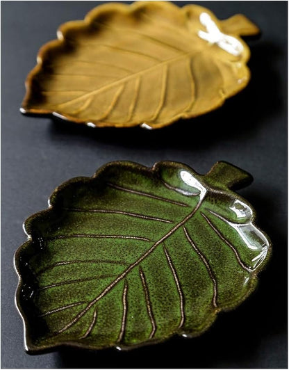Ceramic Cutlery Salad Bowl Snack Plate Ceramic Appetizer Plate Unique Seasoning Plate Snack Plate Leaf-Shaped Small Plate Fruit Pastry Plate Small Bowl (Color : A)