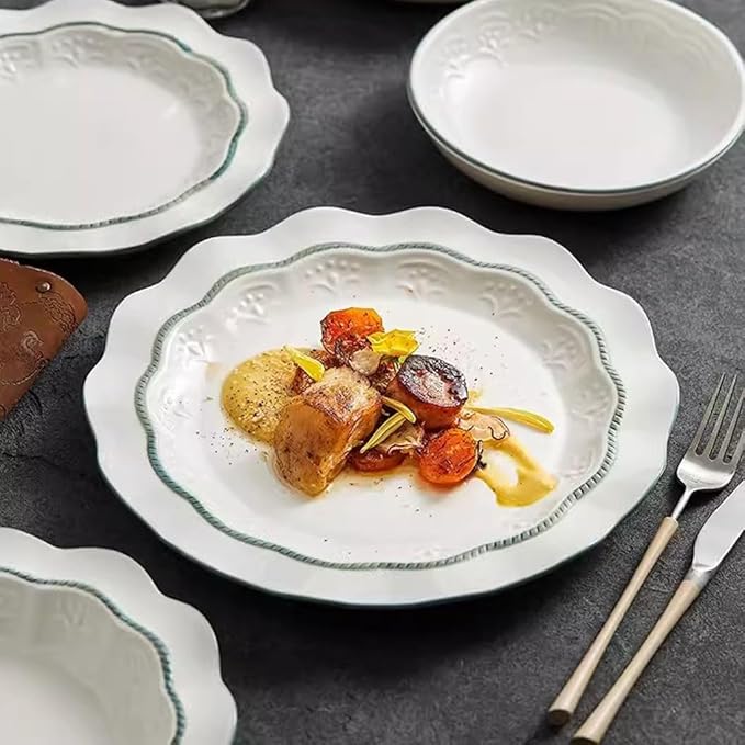 SONGCHAO Party Supplies Creative Petal Lace Dinner Plate Home Restaurant Kitchen Salad Plate Appetizer Plate Desktop Decoration Tableware Party Plates (Color : 21cm)