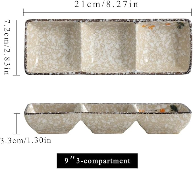 Salad plate Soy Sauce Dish Ceramic Sauce Dish 3 Compartment Appetizer Serving Tray Rectangular Divided Dip Bowls for Sushi Ketchup Dessert Appetizer Seasoning Dishes Plastic plate ( Size : 8.27x2.83x1