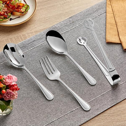 Edgeworth 4-Piece Serving Utensils Set, 18/8 Stainless Steel, Mirror-Polished, Extra Heavy Weight, Silver, 8.5 Inch, Dishwasher Safe