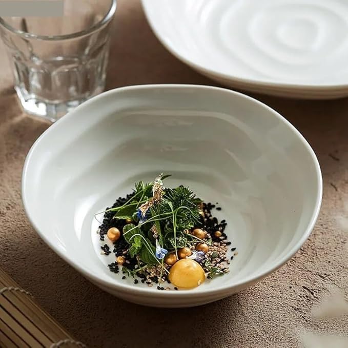 SONGCHAO Party Supplies Dish Plates Ceramic Fruit Salad Plates Irregular Shape Dinner Plates Restaurant Solid Color Tableware Ramen Noodle Bowls Soup Bowls Party Plates (Color : 8.6 inch)