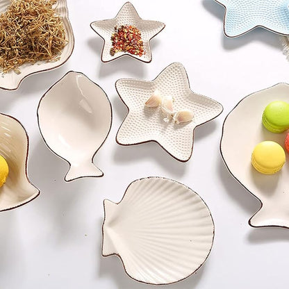 Salad plate Set of 2 Sauce Dish Ocean Starfish Shell Fish Shape Ceramic Appetizer Plates Snack Fruit Sushi Dessert Jewelry Plates Dinnerware Trays Home Decoration Plastic plate ( Size : 5.5x5.59in )